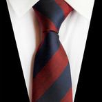 Handmade Silk Tie // Patterned Red + Navy Stripe