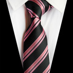 Handmade Silk Tie // Black + Pink Stripe