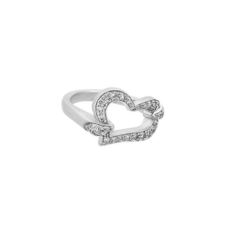Vintage Piaget 18k White Gold Diamond Open Heart Ring // Ring Size: 4.5