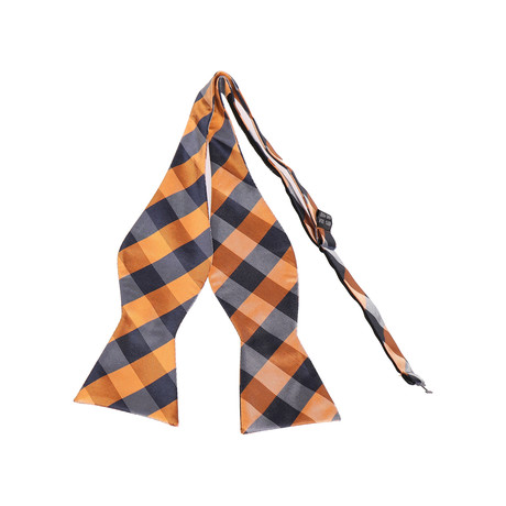 Self Tie Silk Bow Tie // Orange + Black Plaid