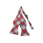 Self Tie Silk Bow Tie // Red + Gray Plaid