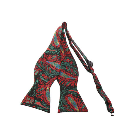 Self Tie Silk Bow Tie // Red + Green + + Black