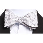 Self Tie Silk Bow Tie // White + Gray