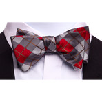 Self Tie Silk Bow Tie // Red + Gray Plaid