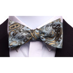 Self Tie Silk Bow Tie // Light Blue + Gold