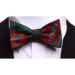 Self Tie Silk Bow Tie // Red + Green + + Black