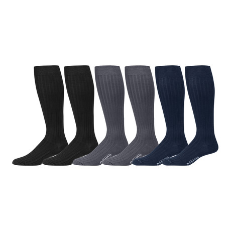 Pima Cotton Over the Calf Dress Socks // Black + Gray + Navy // Pack of 6