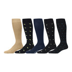 Pima Cotton Over the Calf Dress Socks // Black Patterns + Khaki + Navy // Pack of 5