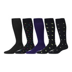 Pima Cotton Over the Calf Dress Socks // Black + Purple // Pack of 5