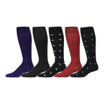 Pima Cotton Over the Calf Dress Socks // Black + Purple + Rust Orange // Pack of 5