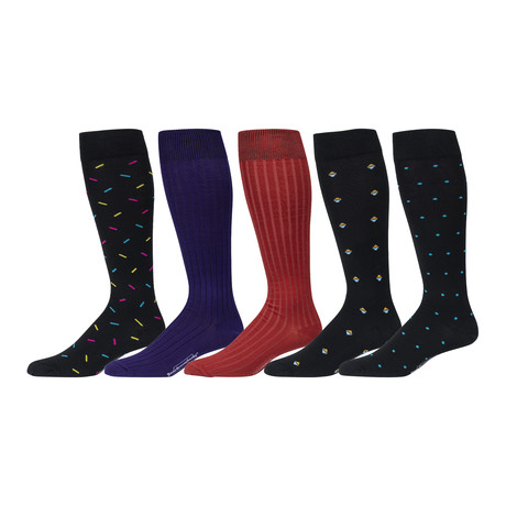 Pima Cotton Over the Calf Dress Socks // Black Patterns + Purple + Rust Orange // Pack of 5