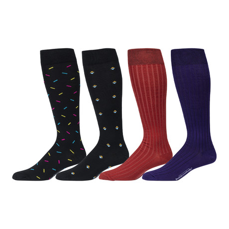 Pima Cotton Over the Calf Dress Socks // Black + Rust Orange + Purple // Pack of 4