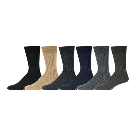 Merino Wool Mid-Calf Dress Socks // Multicolor // Pack of 6