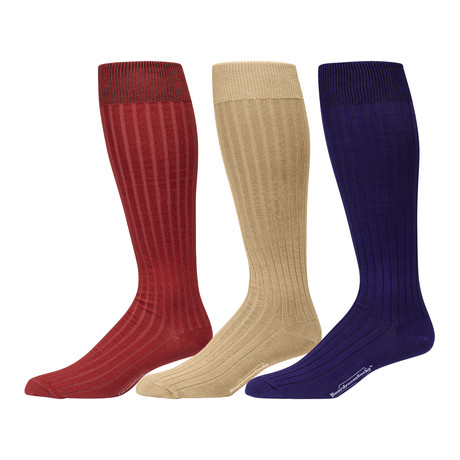 Pima Cotton Over the Calf Dress Socks // Rust Orange + Khaki + Purple // Pack of 3