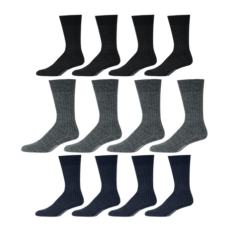 Classic Colors Merino Wool Mid-Calf Dress Socks // Black + Heather Gray + Navy // Pack of 12