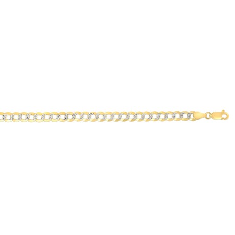 Solid 14K Yellow Gold + White Finish Diamond Cut Comfort Pave Curb Bracelet // 5.7mm