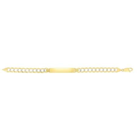 Solid 14K Gold + Yellow-White Finish Pave Curb ID Bracelet + Lobster Clasp // 7.0mm