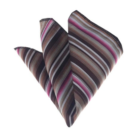 Silk Handkerchief + Gift Box // Pink + Brown + White Stripes