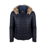 Emirhan Leather Jacket // Navy Blue Tafta (S)