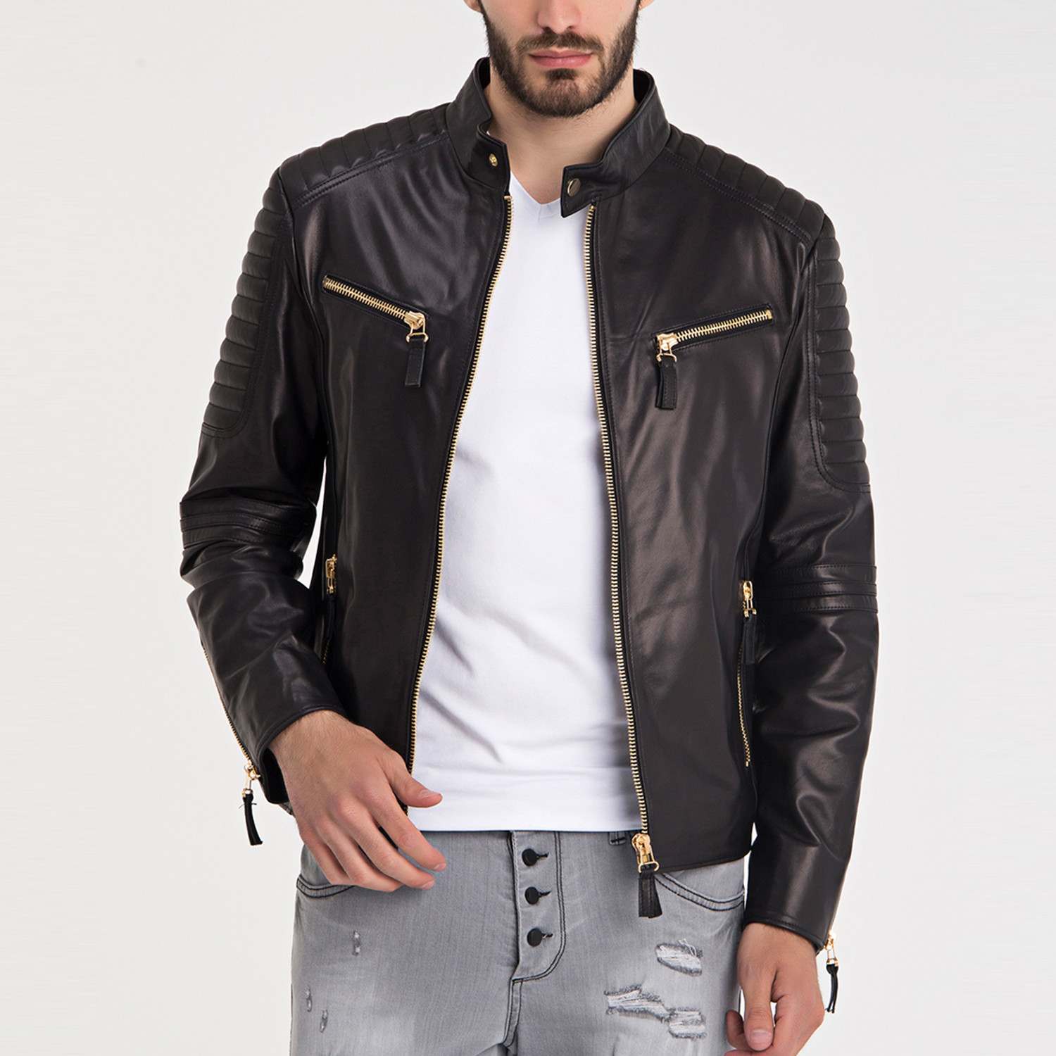 Arlo Leather Jacket // Black + Gold (2XL) - Iparelde // Burak & Espana ...