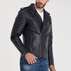 Fraser Leather Jacket // Navy Blue (XL)