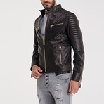 Arlo Leather Jacket // Black + Gold (2XL)