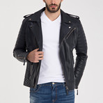 Fraser Leather Jacket // Navy Blue (L)