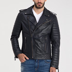 Fraser Leather Jacket // Navy Blue (S)