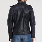 Fraser Leather Jacket // Navy Blue (S)
