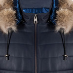Emirhan Leather Jacket // Navy Blue Tafta (L)