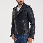 Fraser Leather Jacket // Navy Blue (L)