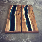 River Series Diptych Panels // English Walnut + Blue Glass