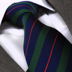 Silk Neck Tie // Green + Blue + Red Stripes
