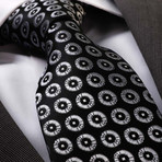 Silk Neck Tie // Metallic Gray + Silver + Black Circles