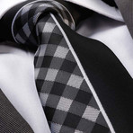 Celino // Silk Neck Tie // Gray + Black Plaid