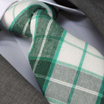 Celino // Silk Neck Tie // Green + White Plaid