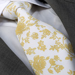 Silk Neck Tie // White + Gold Paisley
