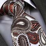 Silk Neck Tie // White + Brown + Red Paisley