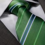 Celino // Silk Neck Tie // Green + White + Blue Stripes