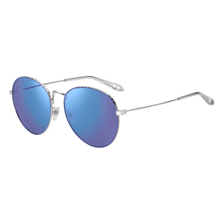 Givenchy // Women's Large Round Metal Sunglasses // Palladium + Blue Mirror