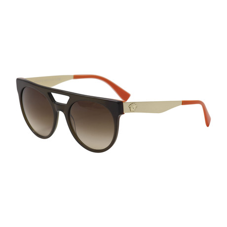 Versace // Modern Aviator Women's Sunglasses // Transparent Green Orange + Brown Gradient
