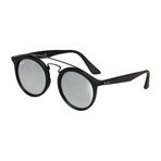 Men's Round Double Bridged Sunglasses // Black + Silver Gradient
