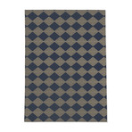 Block Print Check Board In Navy And Gold // Area Rug (2.6'L x 8'W)