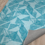 Stripe Triangle Block Print Teal // Area Rug (2.6'L x 8'W)