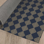 Block Print Check Board In Navy And Gold // Area Rug (2.6'L x 8'W)
