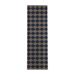 Block Print Check Board In Navy And Gold // Area Rug (2.6'L x 8'W)