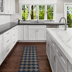 Block Print Check Board In Navy And Gold // Area Rug (2.6'L x 8'W)