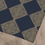 Block Print Check Board In Navy And Gold // Area Rug (2.6'L x 8'W)