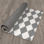 Block Print Check Board In White And Black // Area Rug (2.6'L x 8'W)