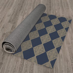 Block Print Check Board In Navy And Gold // Area Rug (2.6'L x 8'W)